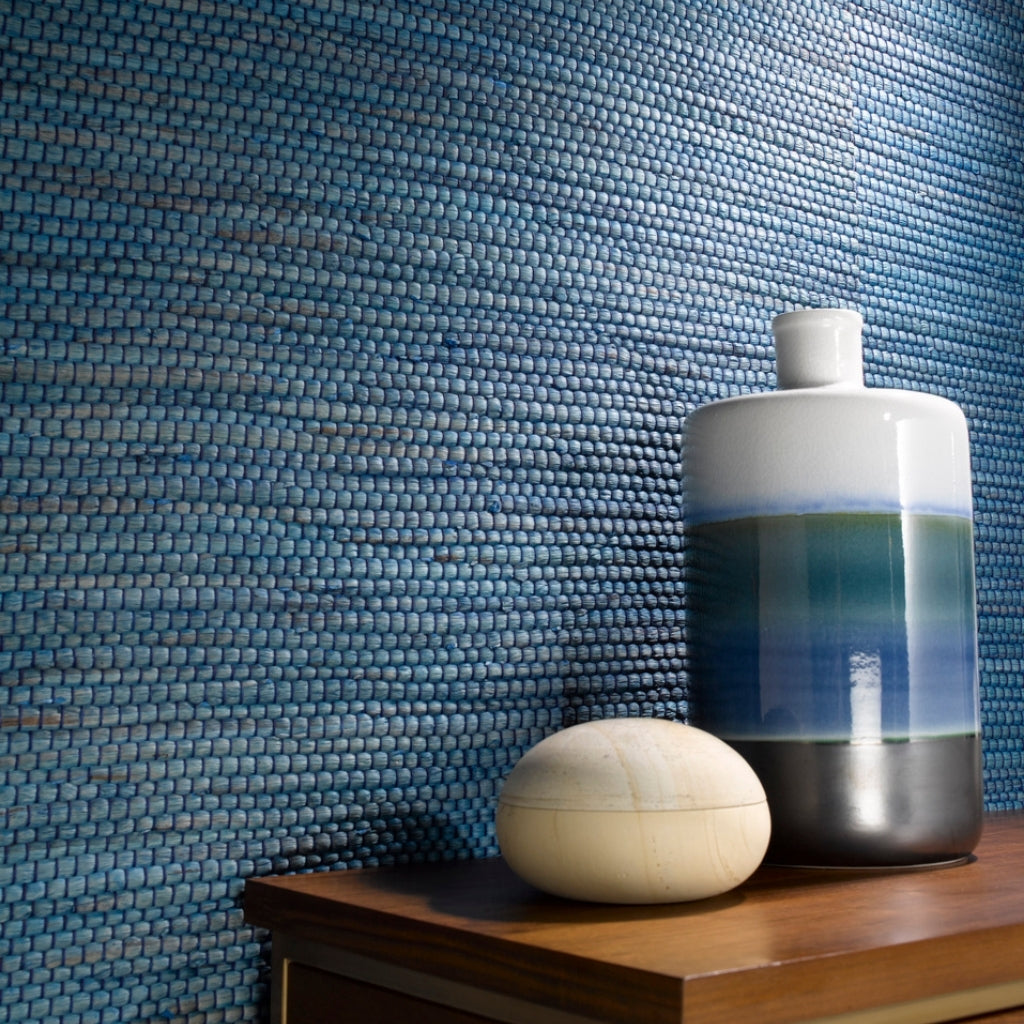 SSS4567  Navy Blue Classic Faux Grasscloth Peel and Stick Wallpaper  by  Society Social x WallPops