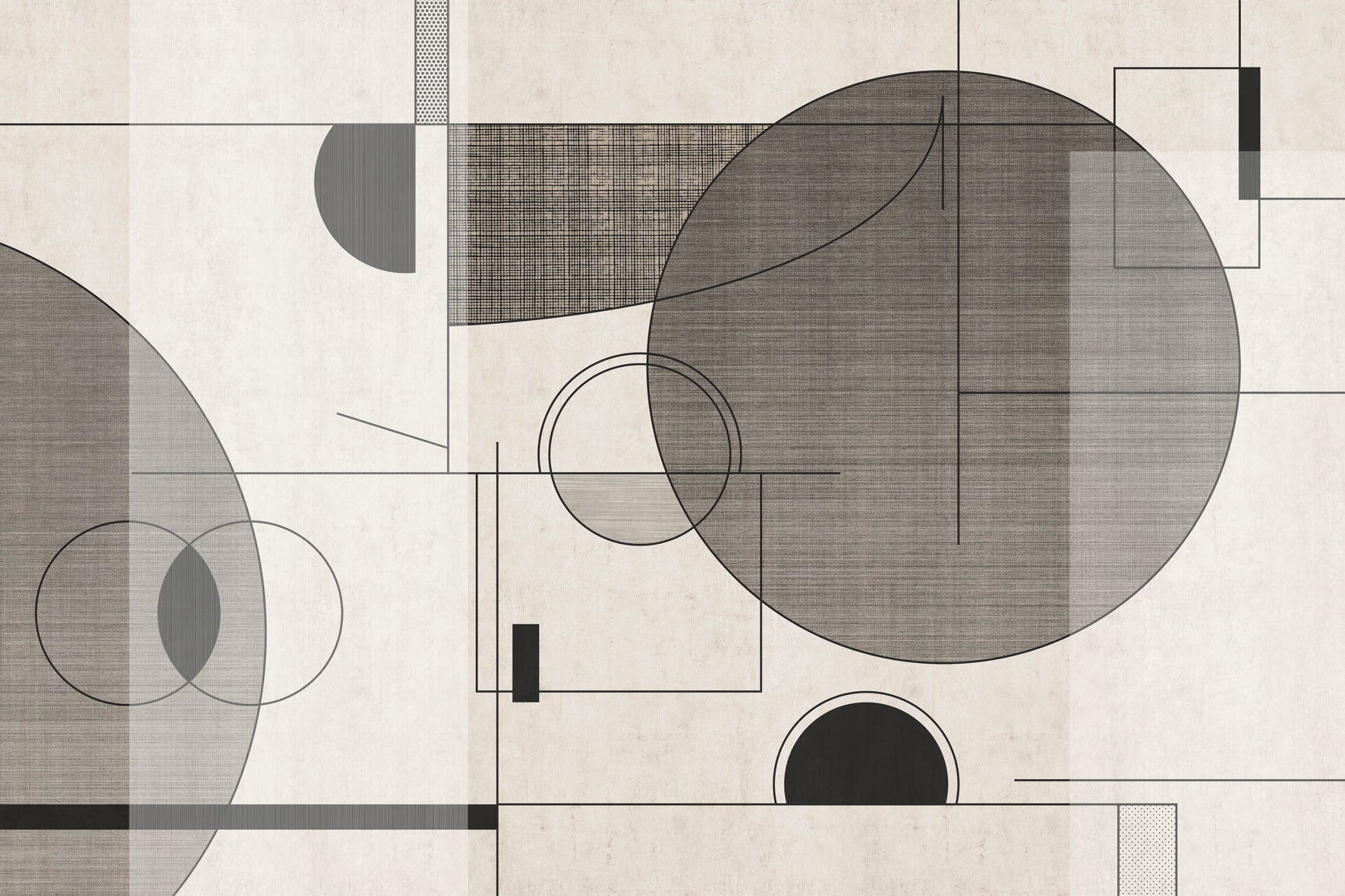 close  up image of a wallpaper with circles and squares, light gray background