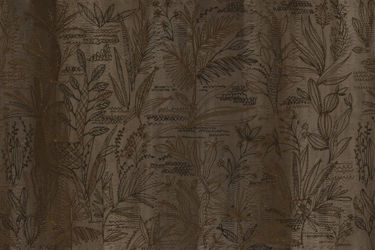 dark brown floral wallpaper with cocoa beans and cactuses 